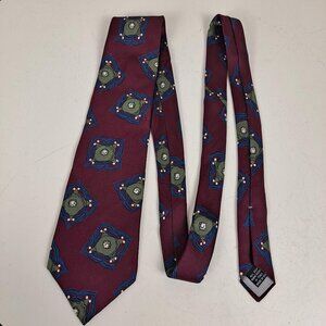 Christian Dior Monsieur 100% Silk Tie Burgundy with Blue and Green Pattern EUC